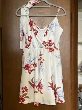 Floral V-Neck White Red Summer Dress